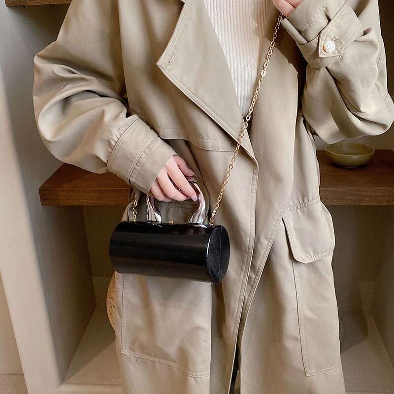 MOODS Golden Cylinder Evening Clutch Bags For Women Wedding Dinner Party Chain Crossbody Bag Designer Purses And Handbags
