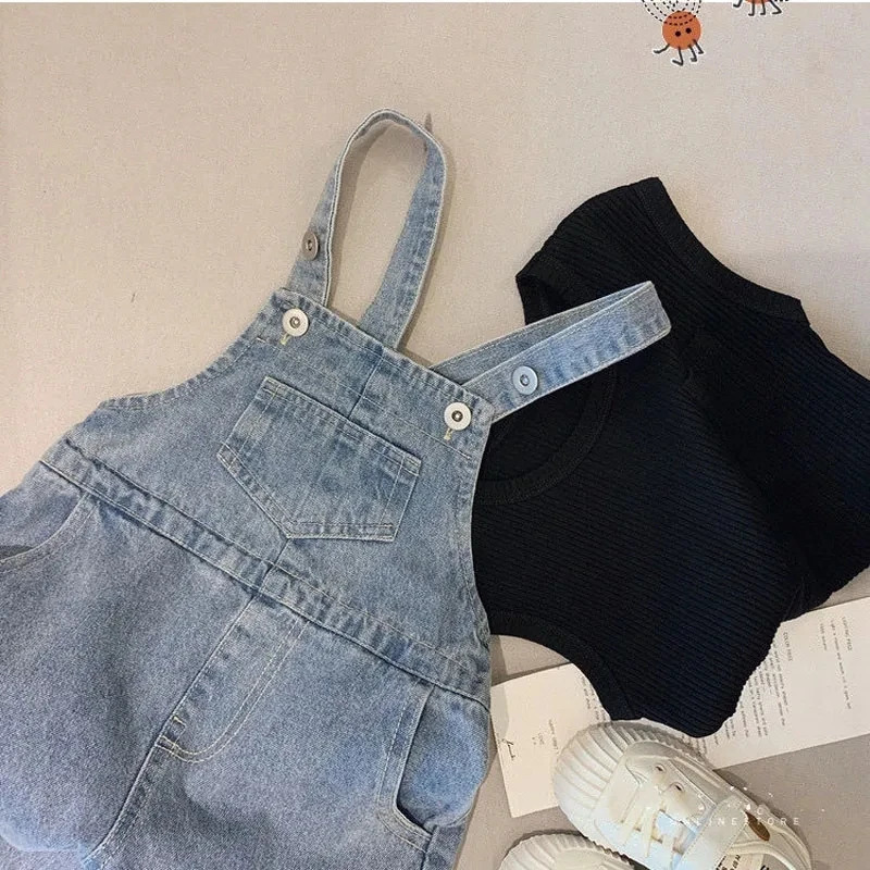 Spring Autumn Boys Girls Baby All-match Casual Jeans Light Color Denim Overalls Trendy Baby Thickened One-Pieces Denim Overalls 250508