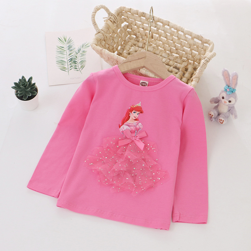 DISNEY Frozen Princess Elsa kids designer clothes Children clothes spring and autumn girl base t-shirt princess top long sleeves