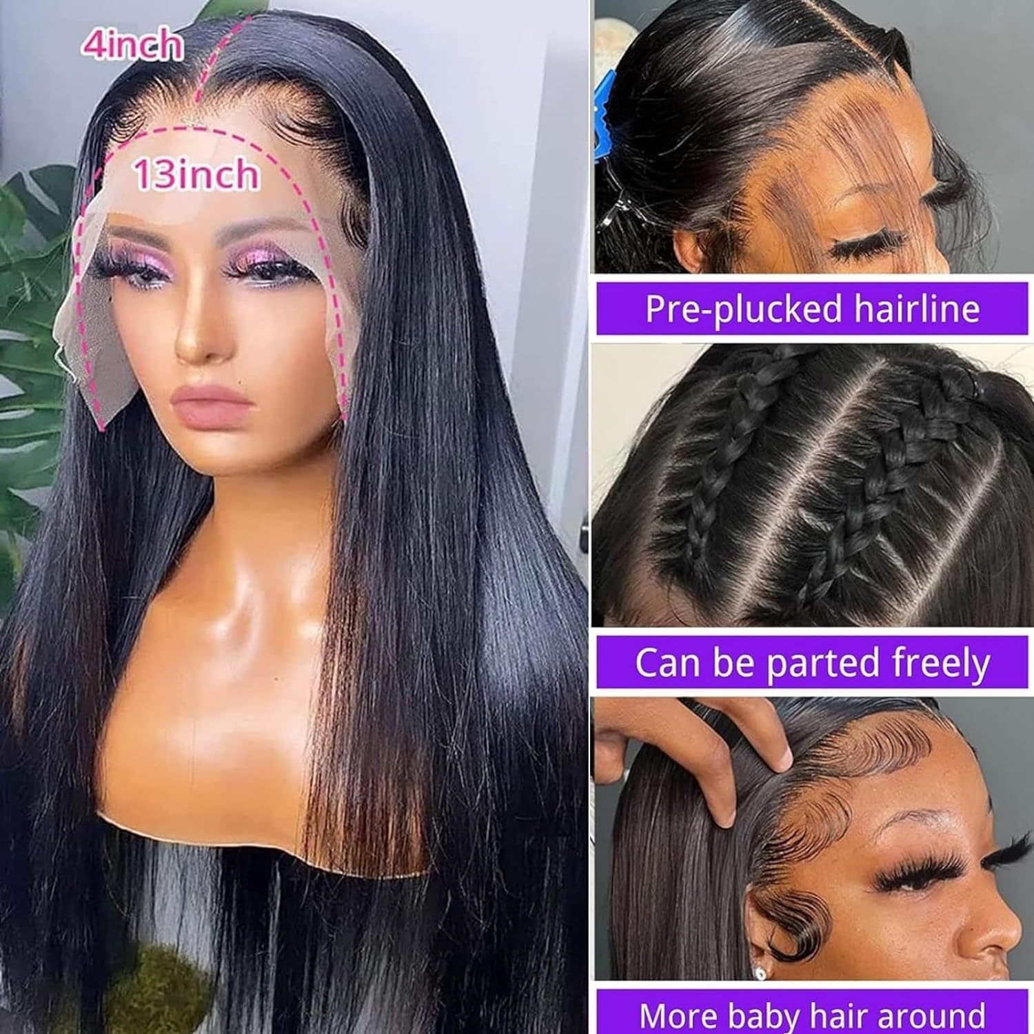 selling Hot wig womens front lace synthetic headband black long straight hair