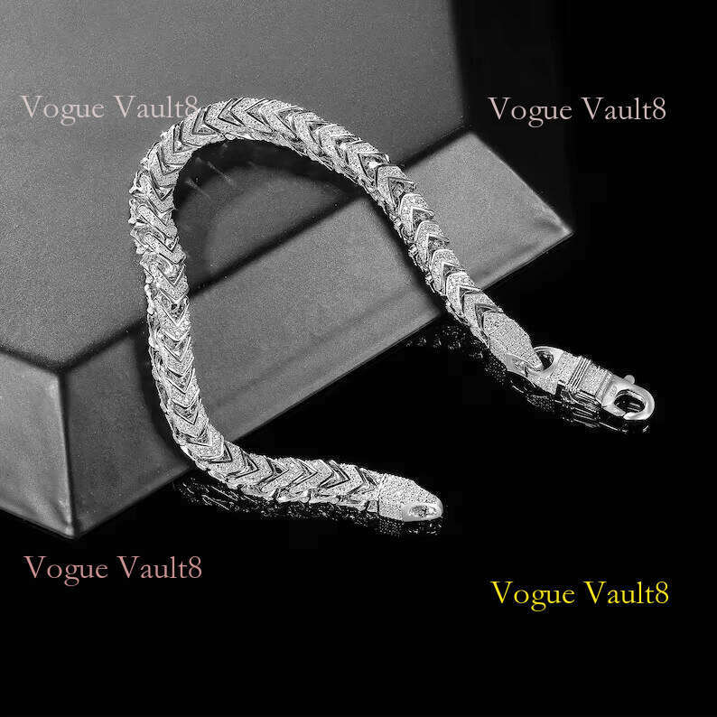 Hiphop 6mm Franco Necklace Bracelet Sterling Sier VVS Iced Out Moissanite Chain