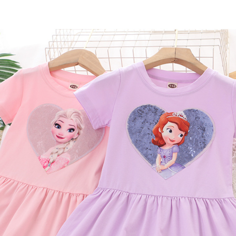 DISNEY Frozen Princess Elsa baby designer clothes kids clothes Girl cotton short-sleeved summer dress princess dress.