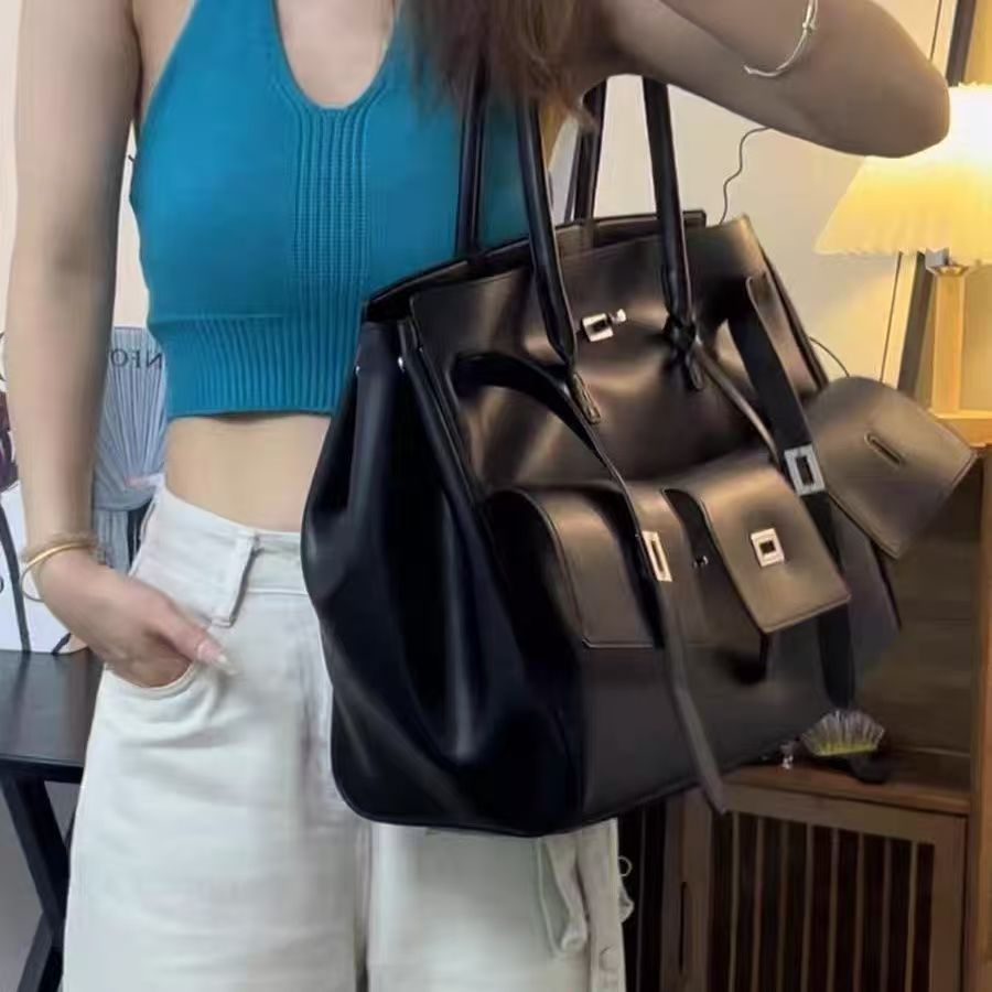 leather womens tote bag 2025 new highend fashion simple and versatile commuter hand large capacity shoulder