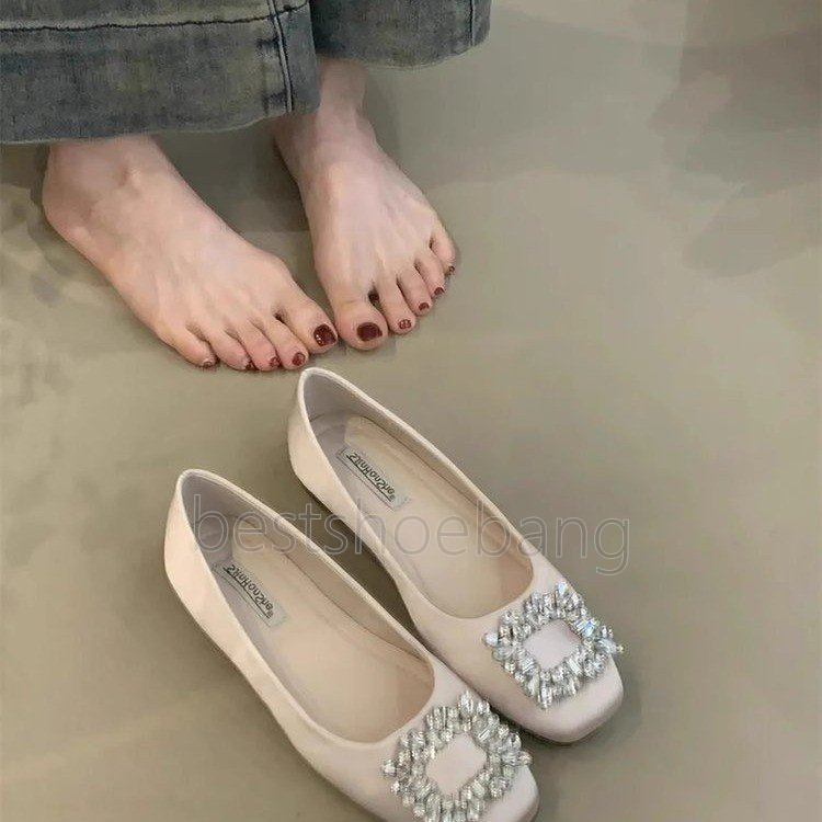 2025 designer ballet flats heels loafers womens spring summer new shallow mouth mary jane shoes luxury sandals fashion rhinestone glitter satin weddin