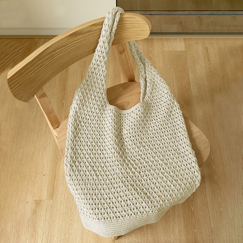 Cross-border Amazon Knitted Bag Yarn Simple Summer Versatile Casual Open Shoulder Bag Women's Large Capacity Knitted Bag