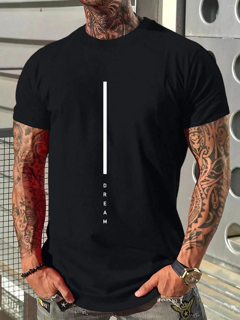 Mens T Shirts Cotton Summer Loose Fit DREAM Letter Printed Slim Casual Sports Round Neck Short Sleeved T-shirt Top