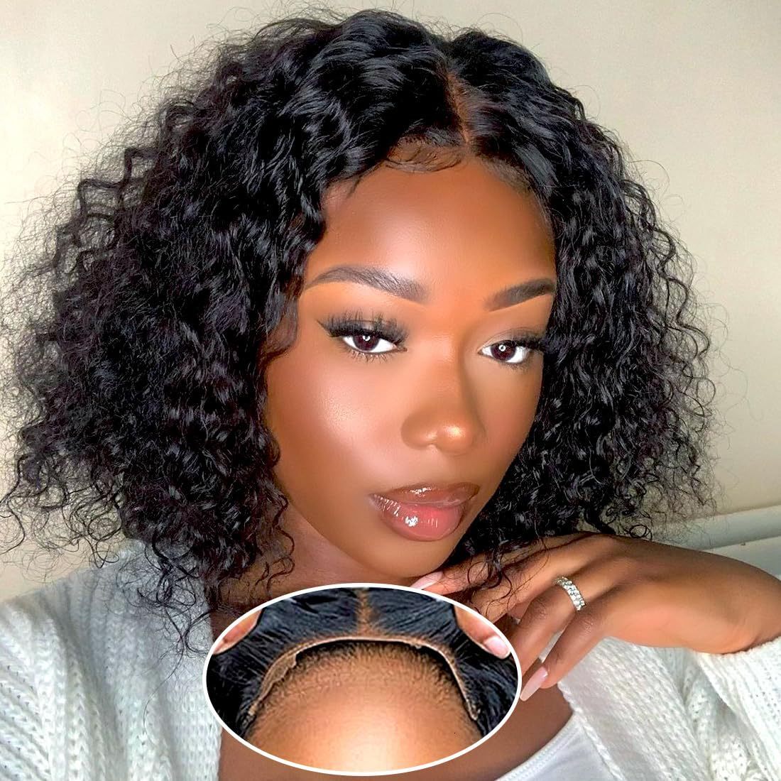 wig New with black short curly hair artificially wrapped tube small curly hair short headband