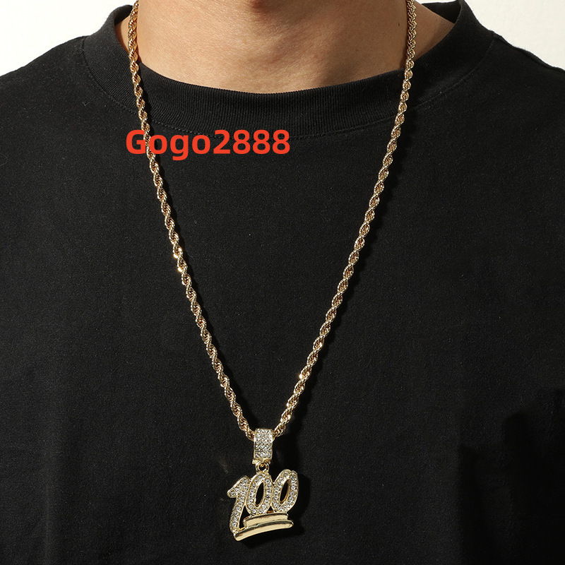 Stainless Steel Inlaid Zirconia Diamond 100 Full Basketball Frame Necklace Twisted Rope Chain Sports Men and Women Jewelry