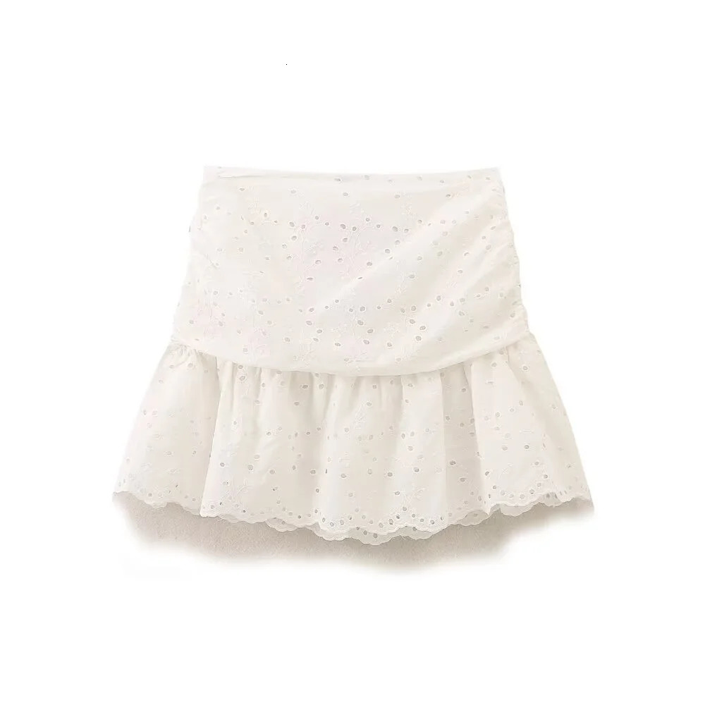 PB ZA2024 Summer Fashionable Casual Womens Long Sleeve Collar Hollow Embroidered Shirt Folding Short Set 250430Z