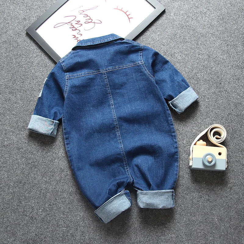 DIIMUU Baby Children Boys Clothes Rompers Toddler Kids Overalls Denim Pants Casual Jumpsuits Long Sleeve Fashion Trousers 250508