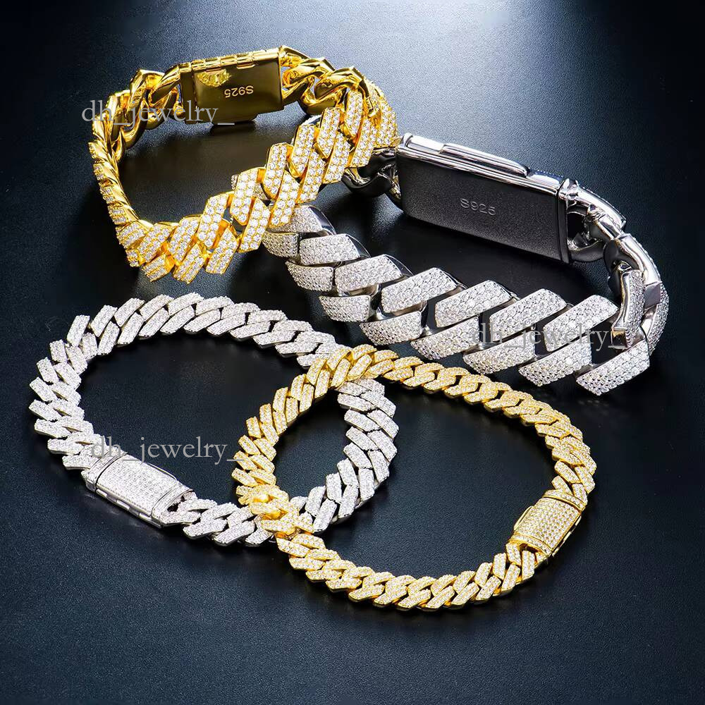 Wholesale Miami Man 10-20mm Sterling Sier Iced Out Mosssanite Moissanite Dia Fine Cuban Chain & Link Bracelets