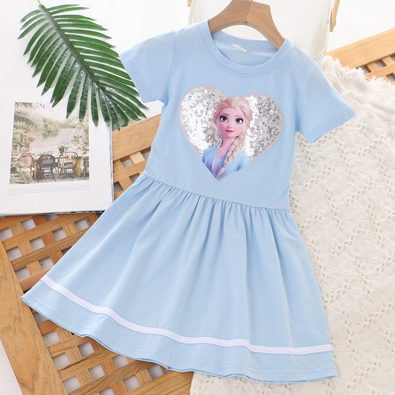 DISNEY Frozen Princess Elsa baby designer clothes kids clothes Girl cotton short-sleeved summer dress princess dress.