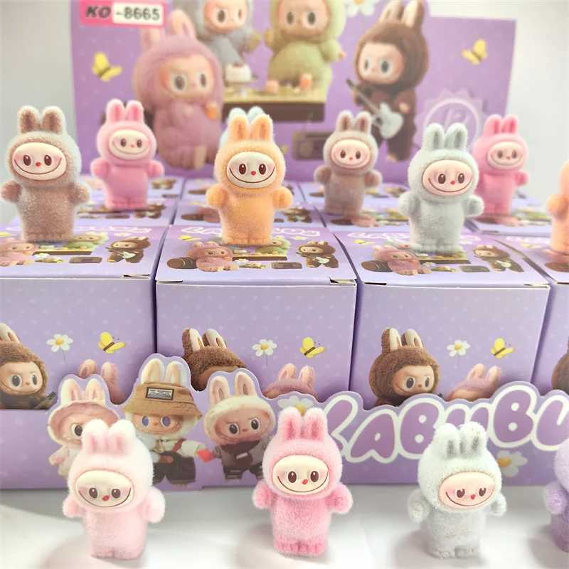 New Hot 12pcs/Set Mini Flocking Standing Labubu Blind Box Have A Seat Labubu Doll Action Figure Pendant Accessories Decoration W250508