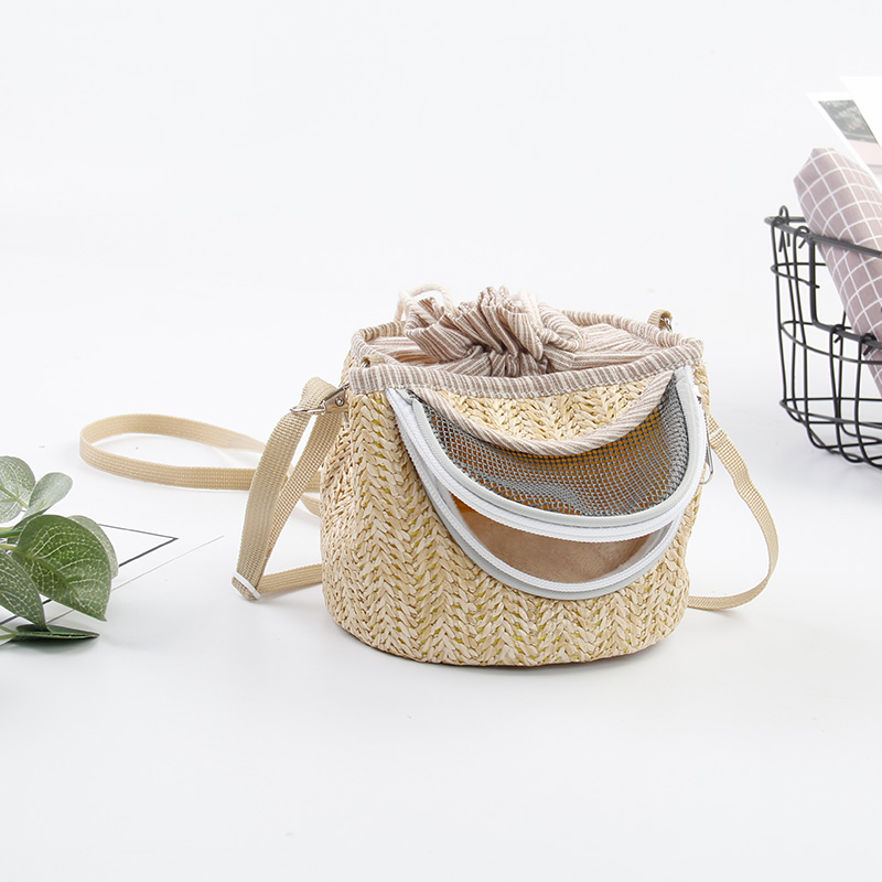 on Safari Small Pets Outdoor Bag, Hamster Portable Carrier with Shoulder Strap, Straw Mesh Breathable Outgoing Hangbag for Rat Mice Bird Sugar Glider 