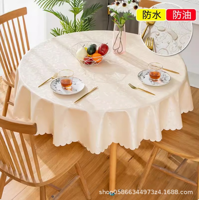 XX0374 high-grade waterproof, oil-proof, scalding-proof and washable tablecloth for restaurants, household use, round PU tablecloth for hotels, dirt-r