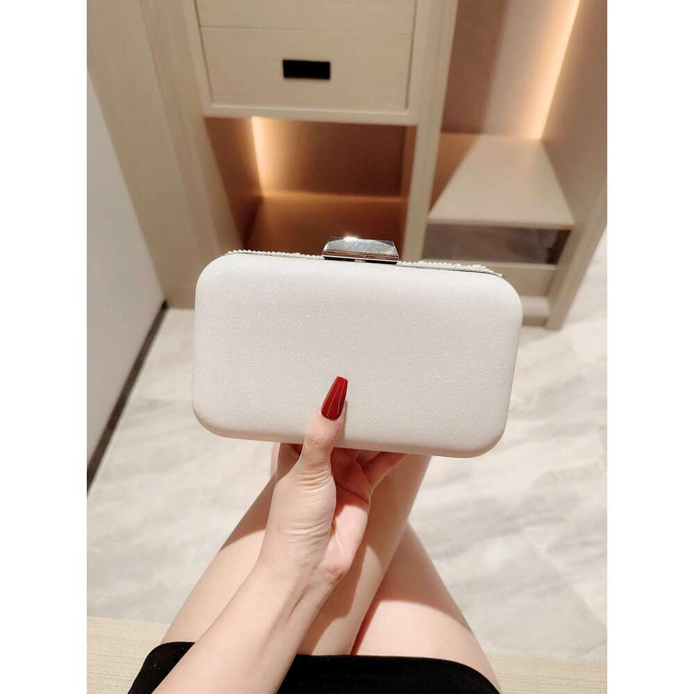 New Pearl Square Box Type Beaded Clutch Chain Banquet Evening Dress Wedding Bag
