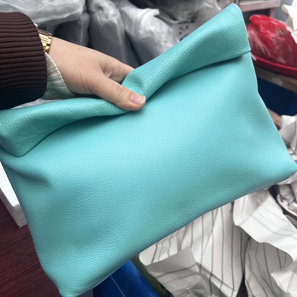 100% Genuine Cowhide High Quality Leather Women's Foldable Designer Handbag Simple Magnet Handle Bags