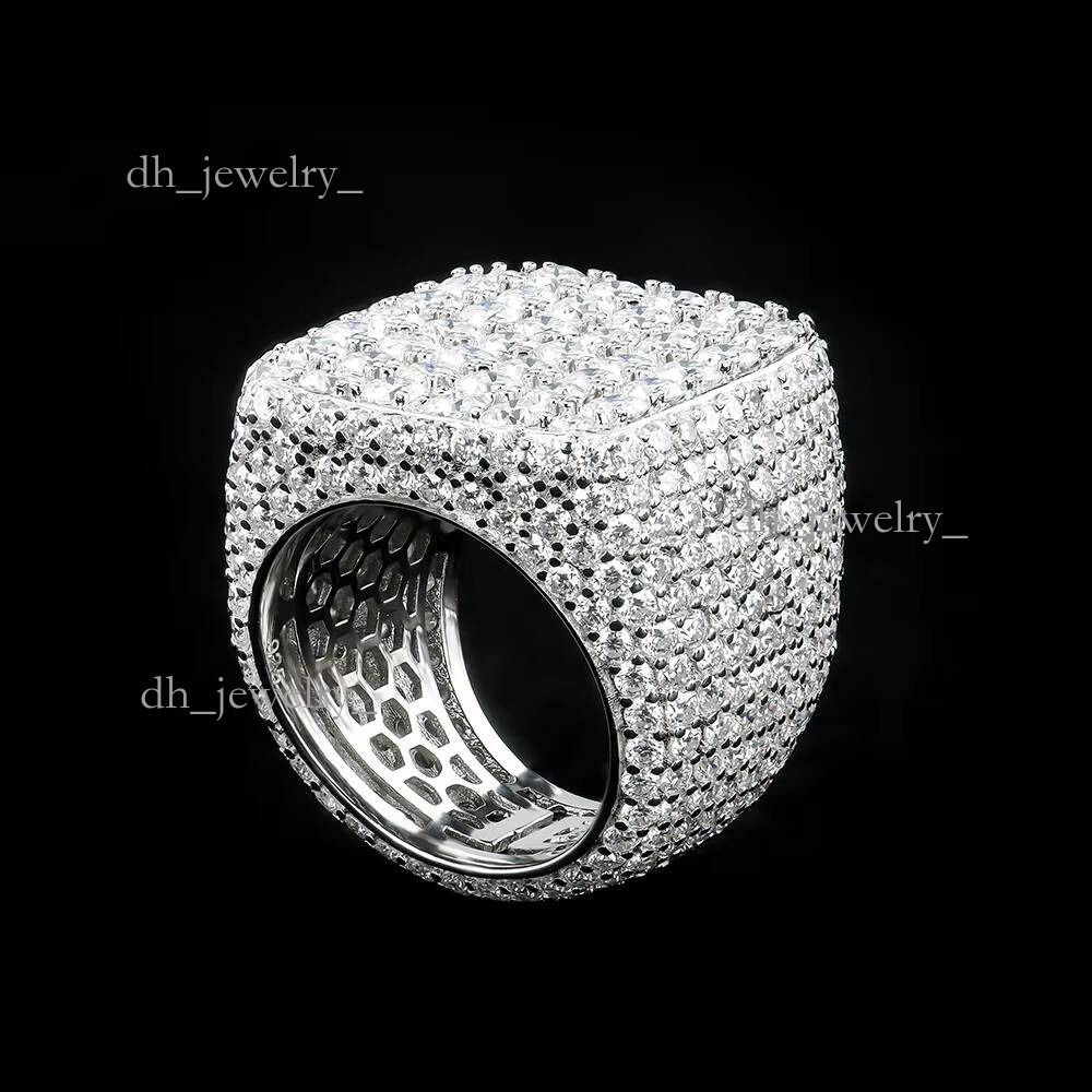Moissanite Iced-out Square Ring Sterling Sier White Gold Plated Factory Wholesale Vvs D Hip Hop for Men Pass Dia Test