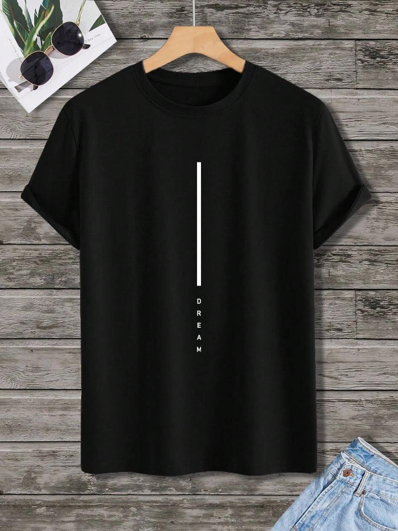 Mens T Shirts Cotton Summer Loose Fit DREAM Letter Printed Slim Casual Sports Round Neck Short Sleeved T-shirt Top