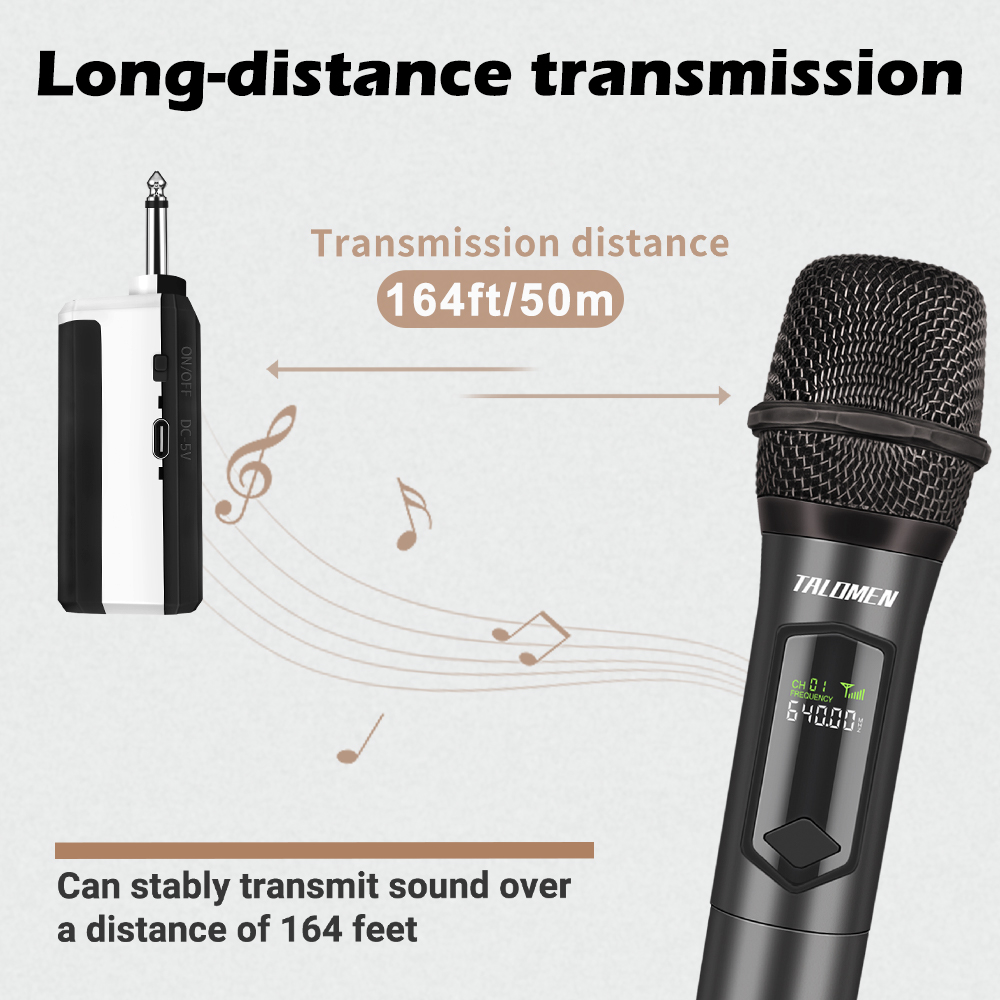 Wireless Microphone,Professional Dual Handheld Cordless Dynamic Mic System(160 Ft),Karaoke Microphone Set for Singing,Karaoke,Wedding,DJ,Party,Speech,