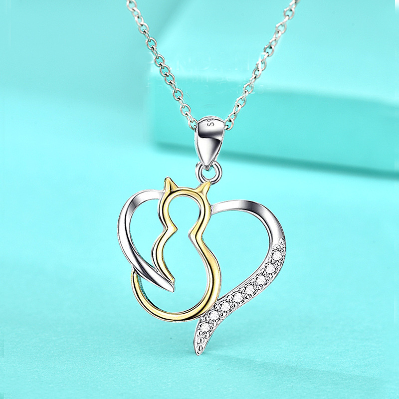 Chic Feline Adornment: Stylish Heart Design Pet-Themed Earring Set Crafted from Genuine Precious Metals