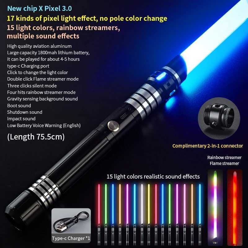 REikirc Lightsaber 17 Pixel 15 Colors Light Effects Light Saber Metal Laser Sword Rechargeable Toys Party Luminous Swords T250508