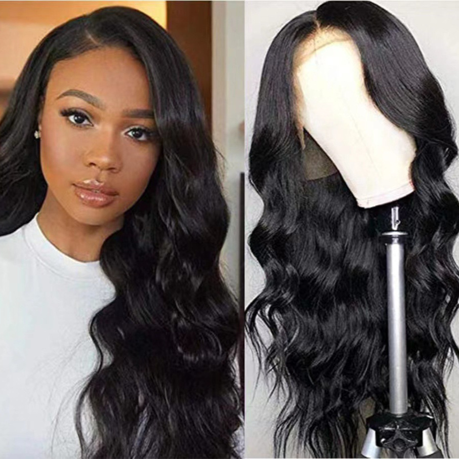 with Wig long curly black wavy synthetic headband