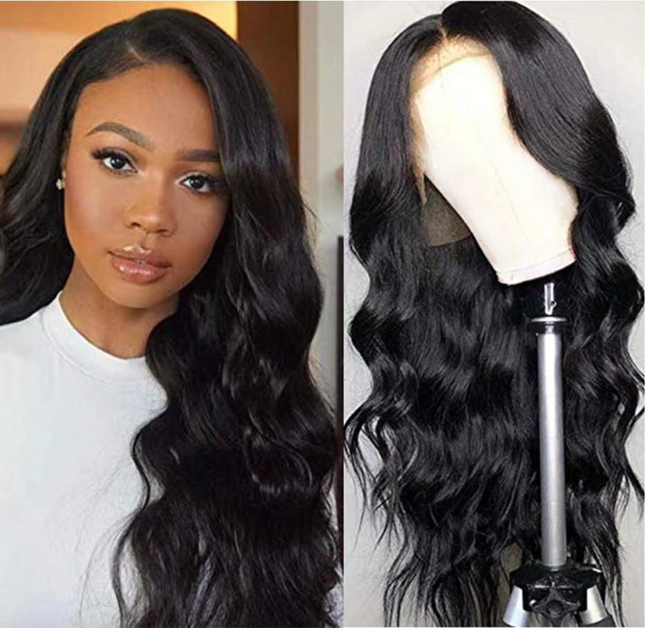 with Wig long curly black wavy synthetic headband