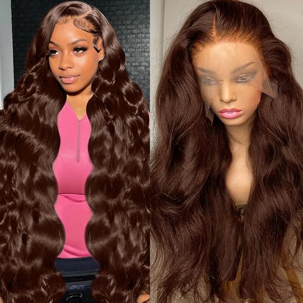 Chocolate Brown Body Wave 13x4 Lace Frontal Wigs Brazilian Virgin Human Hair 360 Full Lace Wigs for Women