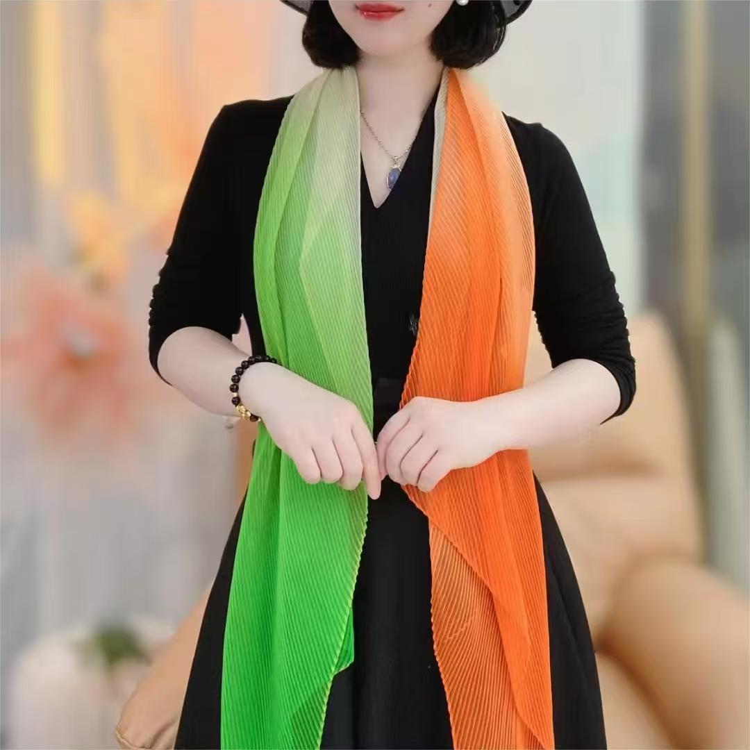 K655 Rainbow gradient pressure wrinkle scarf for women new irregular summer light and breathable neck protection air conditioning scarf shawl for two 
