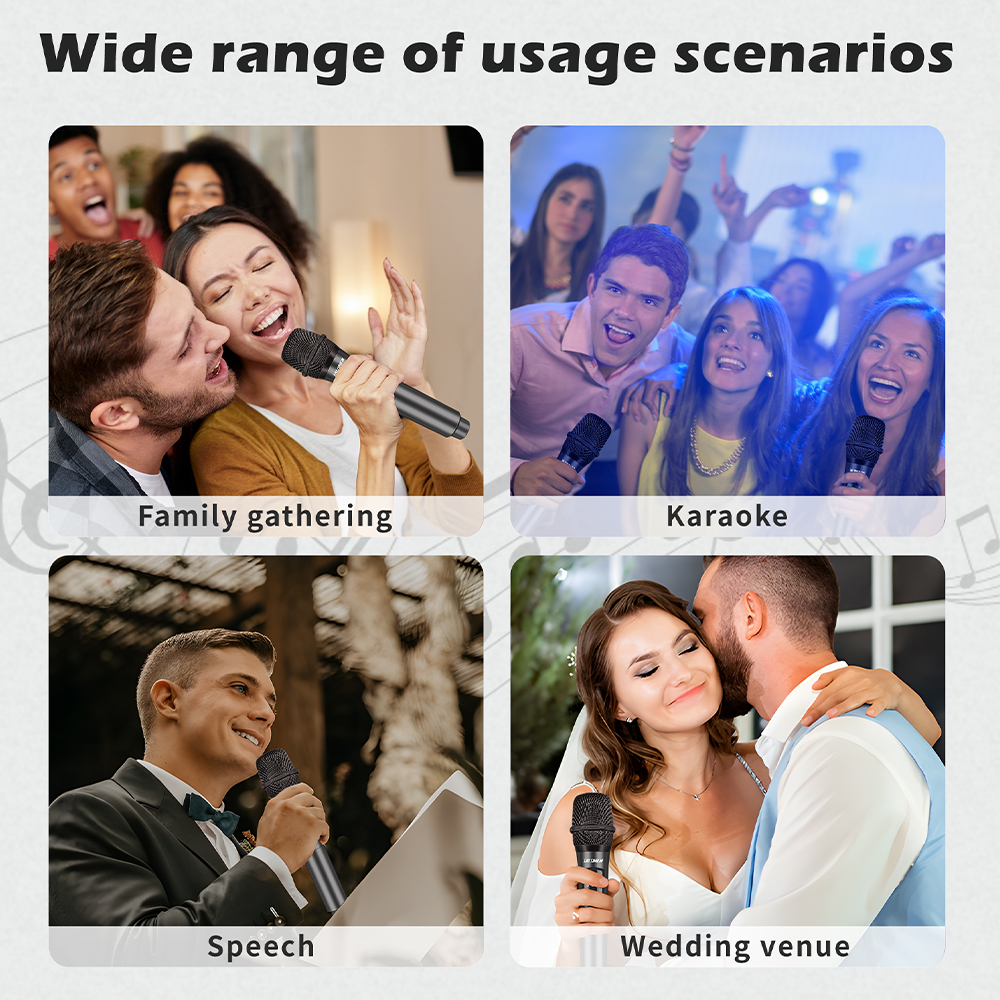 Wireless Microphone,Professional Dual Handheld Cordless Dynamic Mic System(160 Ft),Karaoke Microphone Set for Singing,Karaoke,Wedding,DJ,Party,Speech,