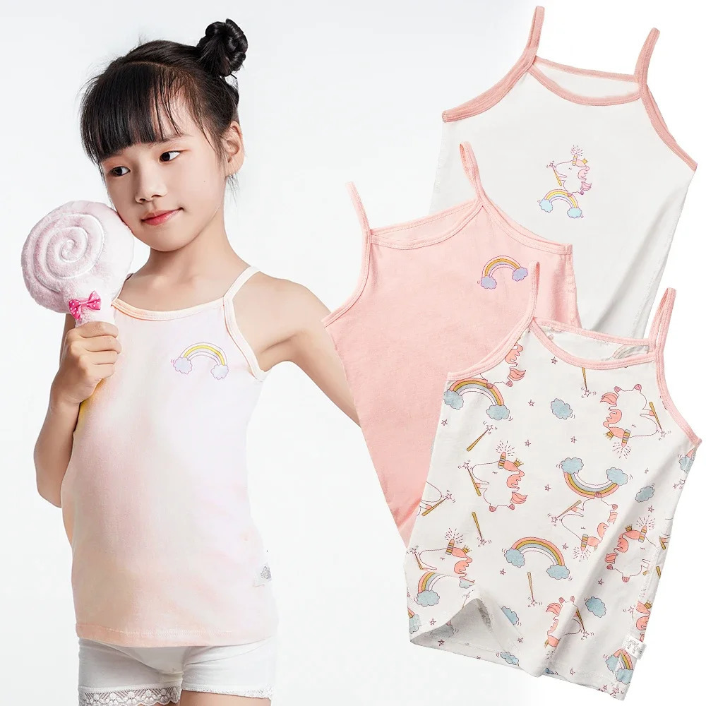 2 PCS/Lot Girls Tank Tops Kids Color Sleeveless Vest Teenagers Top Tees 2-12 Years Childrens Undershirts Breathable Cotter 250508
