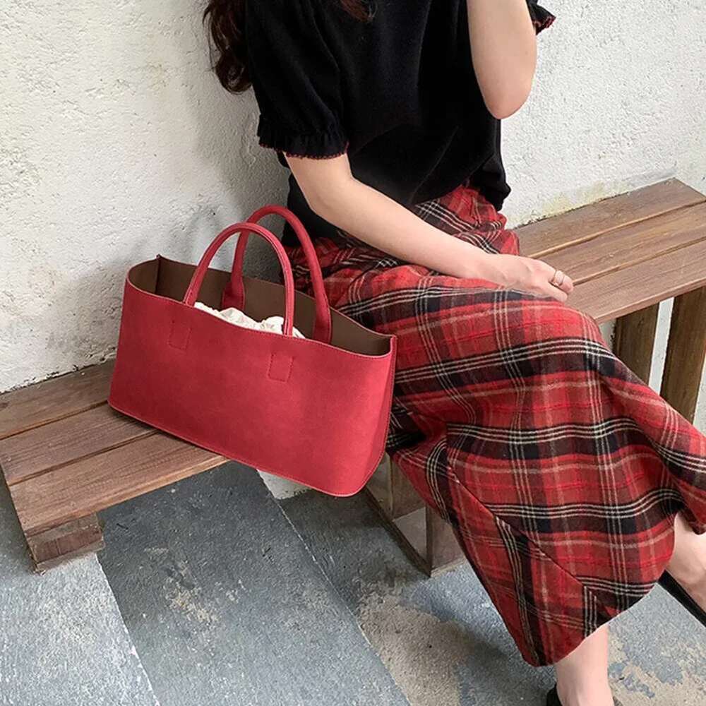 Suede Handbag for Women Retro Red Top Handle Vintage Shoulder Bags Female Chic Handbags Purse Ladies Shopping Commuter Bag