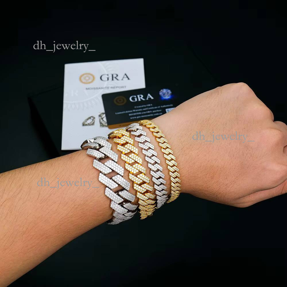 Wholesale Miami Man 10-20mm Sterling Sier Iced Out Mosssanite Moissanite Dia Fine Cuban Chain & Link Bracelets