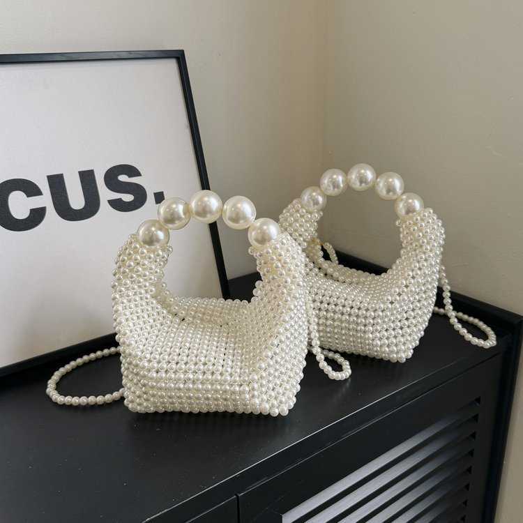 French hollowed out fairy pearl bag, socialite handmade woven beaded handbag, Boston handheld vacation bag