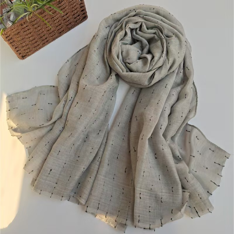 T656 autumn and winter new solid color positive and negative dot cut flower polyester cotton scarf men and women literary retro dirty dyed thin shawl 