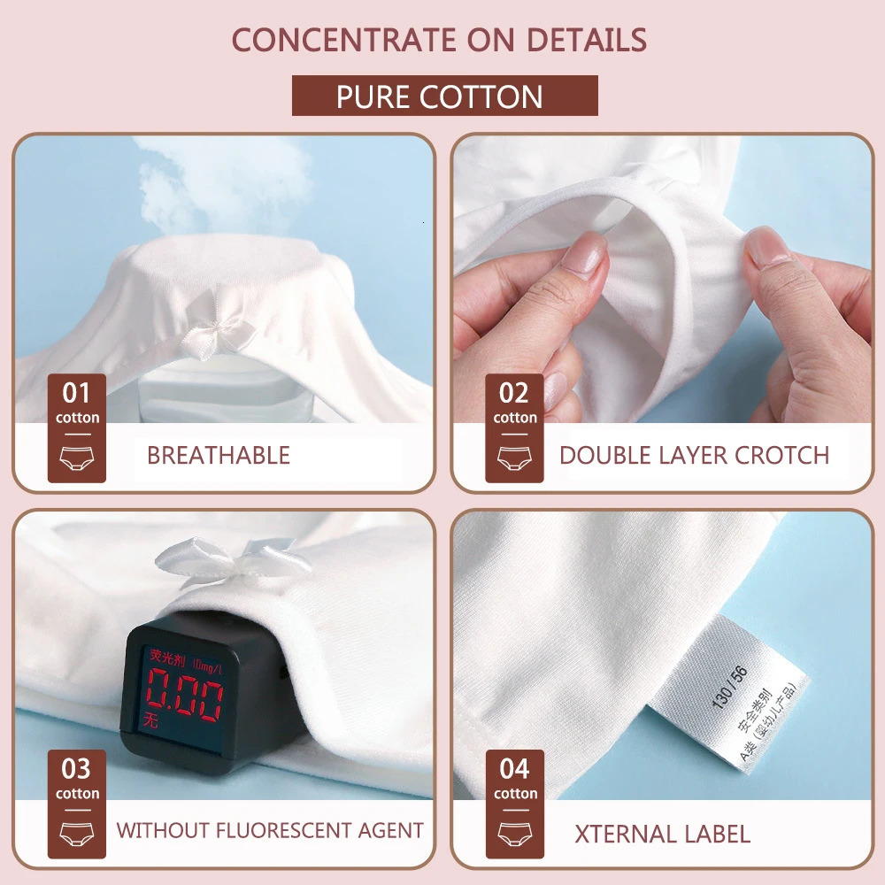 3pcs/pack Chidren Girl Dancing Underpanties White Bow Brief For Cute Child Girl UnderWear Cotton Panties Kids Teenager 4-13Y 250508