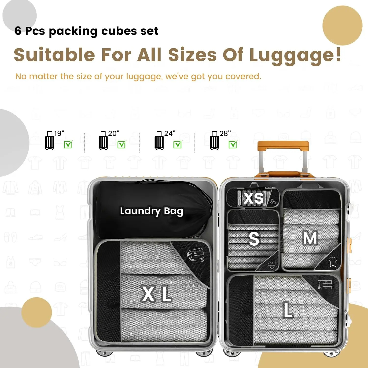 6PCS Travel Compressed Packing Cubes Storage Organizer Set With Shoe Bag Mesh Visual Luggage Portable Lightweight Suitcase Bag 250507