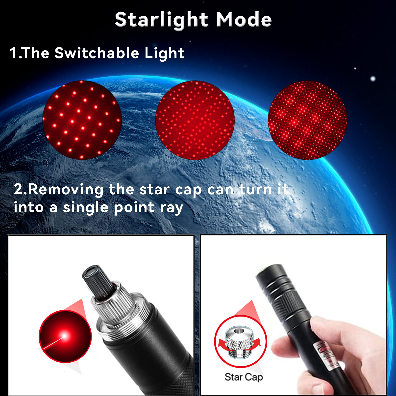 Laser Pointer High Power Rechargeable Lazer Pointer, Laser Pen with Long Range Adjustable Focus with Star Cap, Astronomy, Cats Dogs (Red)