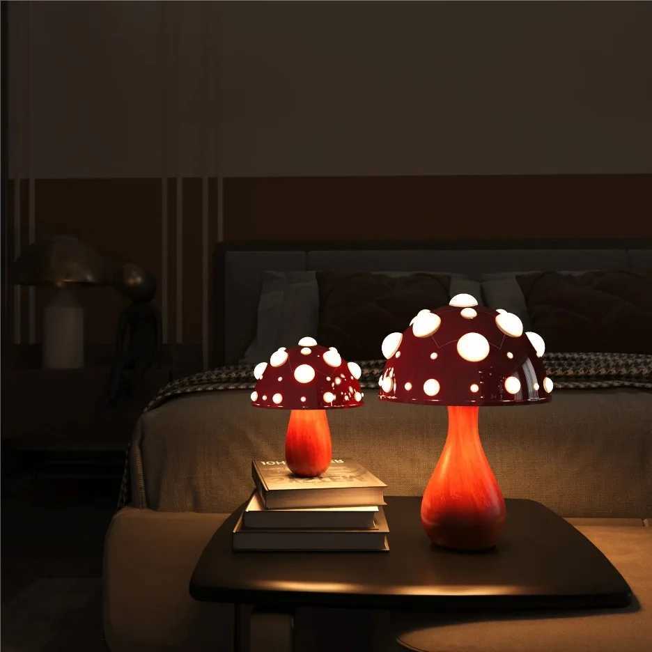 Amanita mushroom lamp with LED tri color bulb AC or USB warm light biomimetic flying agar table lamp suitable for Livingroom Bedside hotel Z250508
