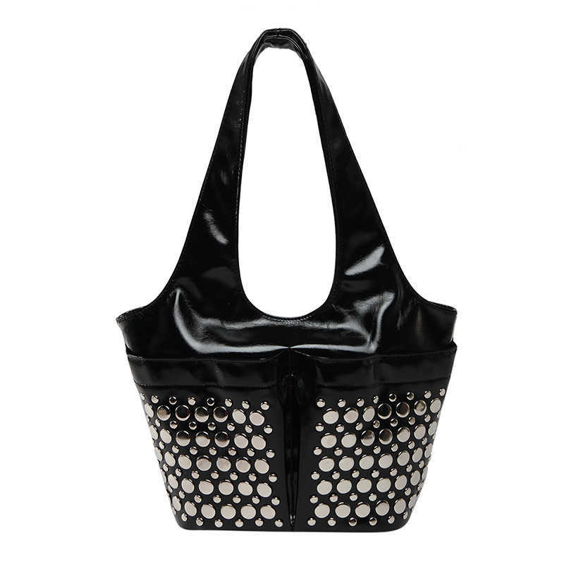 Women's new punk rivet inlaid new frosted bucket bag, stylish women's underarm shoulder bag
