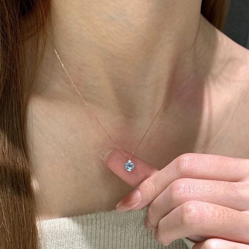 Genuine 100% S925 Sterling Silver Sweet Cute Luxury Jewelry Heart Shape Aquamarine CZ Diamond Gemstones Party Women Wedding Clavicle Neckalce Lover Gi