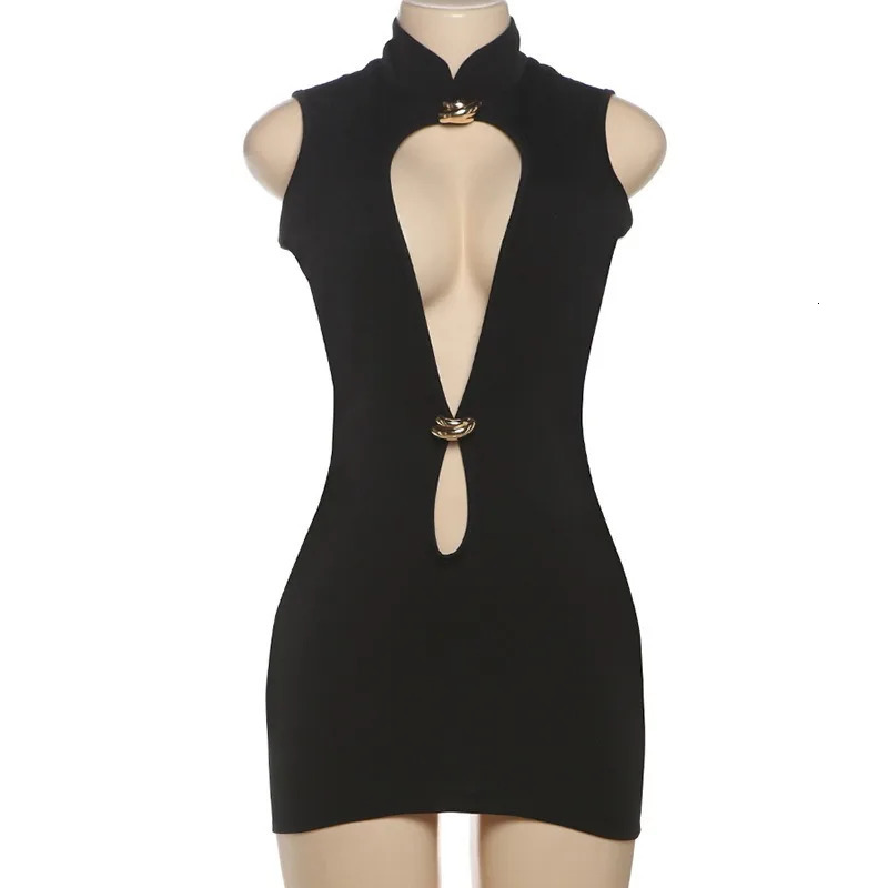 Talenza Black Hollow Out Mini Dress Sexy Sleeveless Tight High Waist Package Hip Dress Women Vintage Y2k Girls Party Dresses 250507