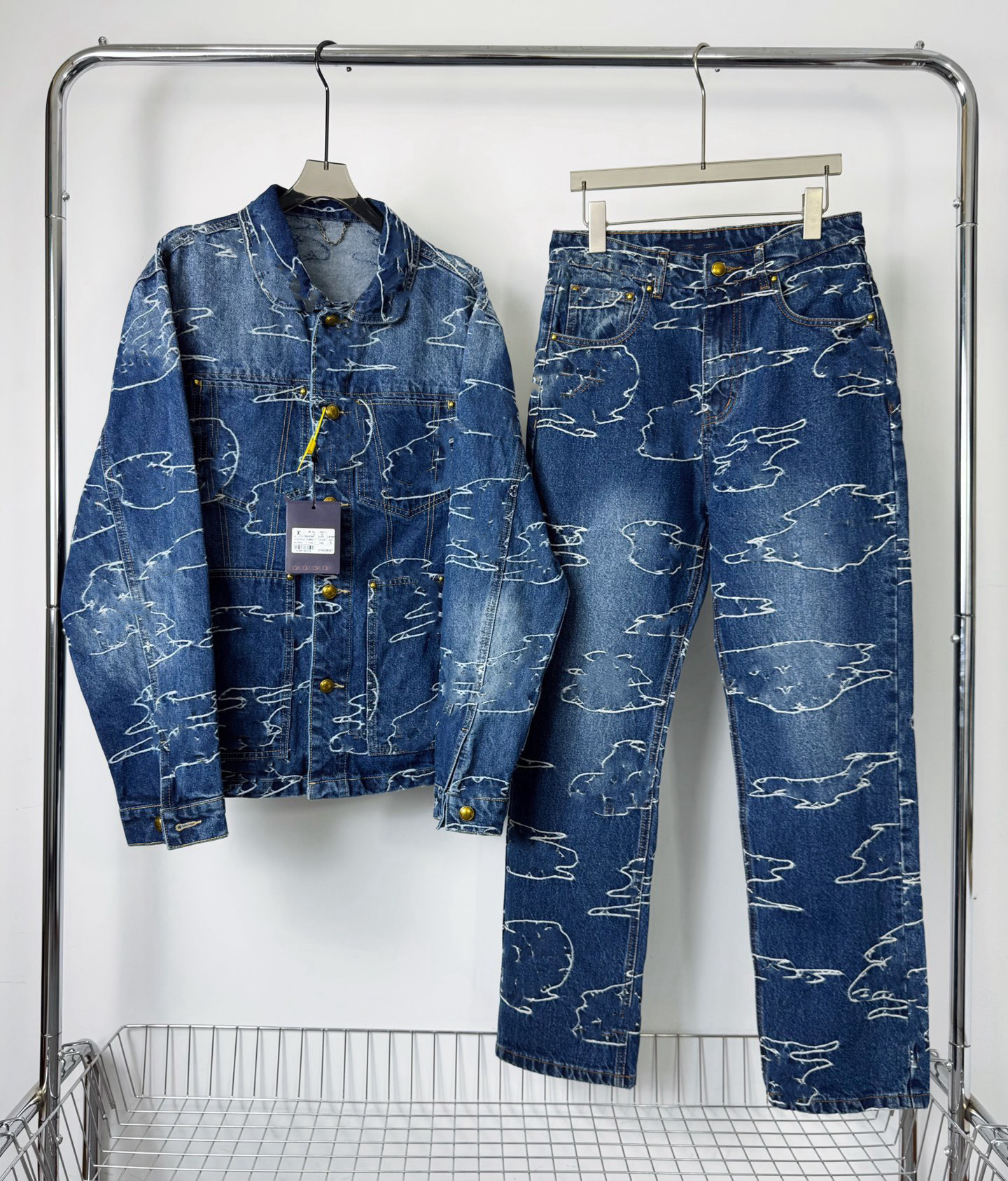 Men women designer pant Jacquard patternletter embroidery pattern jacquard denim tracksuit fabric Spring Casual pants suits m-2XL