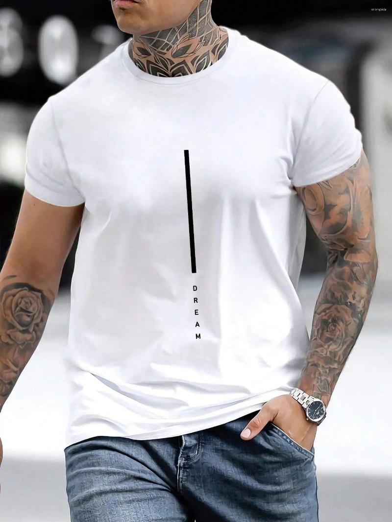 Mens T Shirts Cotton Summer Loose Fit DREAM Letter Printed Slim Casual Sports Round Neck Short Sleeved T-shirt Top