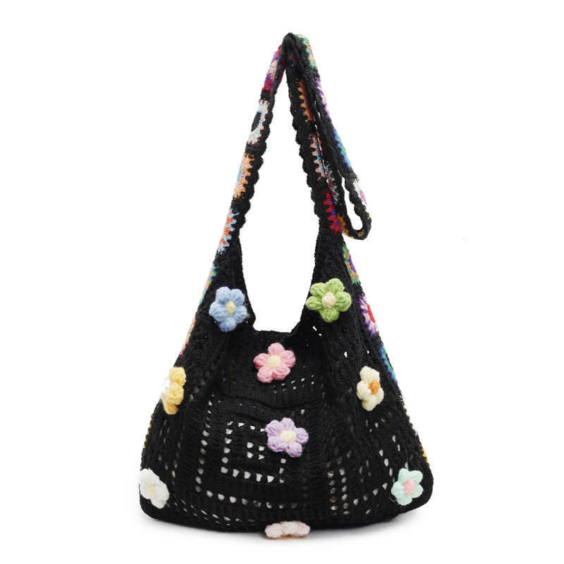 Sweet and gentle spring and summer style, super hot small flower knitted bag, women's Instagram style, lightweight and stylish crossbody tote bag
