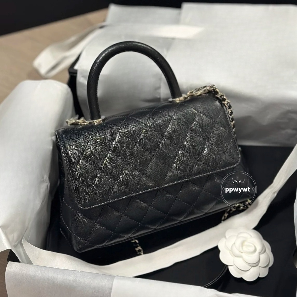 Luxury Caviar Leather Handle 16 Flap Shoulder Bag Designer Genuine Leather Diamond Quilted Matelasse Chain Handbag Gold Hardware Crossbody Mini CF