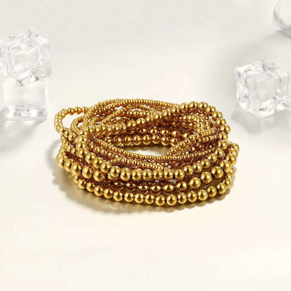 DHcollections Fashionable Women's Multifunctional Gold-plated Matte Waterproof Elastic Adjustable Stainless Steel Men's Bead Bracelet