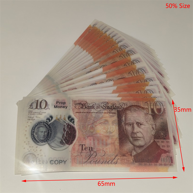 Best 4A Plastic Prop Money UK Pounds GBP BANK Game 10/20/50 AUS NOTES Authentic Film Edition Movies Play Fake Money CAD Cash Casino Po Booth Props 65*35mm 50% Size