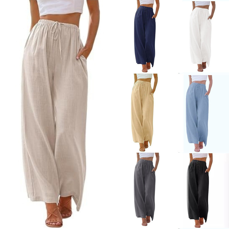 Loose casual pants trend pocket drawstring wide leg versatile long pants 2025